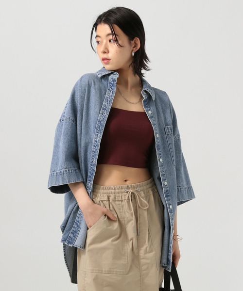 BAYFLOW（ベイフロー）の「[春夏も着やすい軽めデニム]ハーフスリーブデニムシャツ（シャツ/ブラウス・レディース・ライトブルー/チャコール・SMALL/MEDIUM）」の11枚目の写真