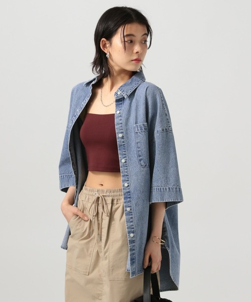 BAYFLOW（ベイフロー）の「[春夏も着やすい軽めデニム]ハーフスリーブデニムシャツ（シャツ/ブラウス・レディース・ライトブルー/チャコール・SMALL/MEDIUM）」の12枚目の写真