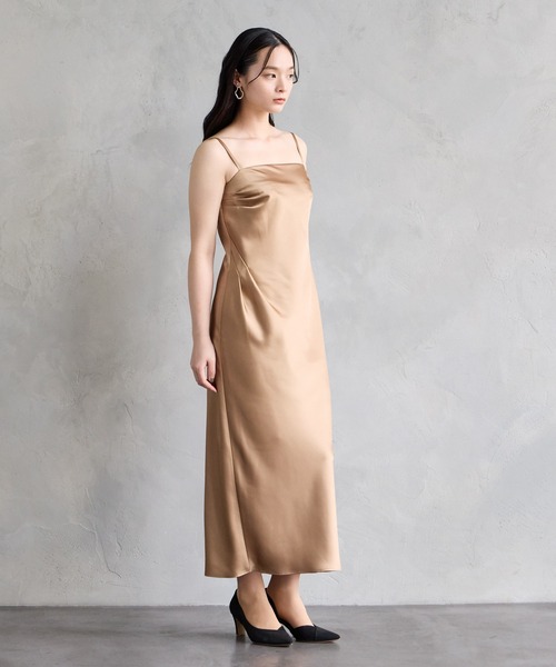 Aimer エメ　結婚式　お呼ばれドレス サテンウエストタックキャミソールワンピースパーティードレス