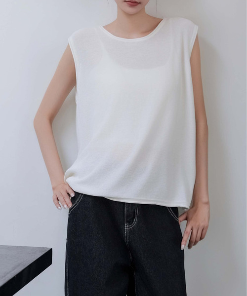 FINEnough(ファインナフ)の「ノースリクルーネックニットプルオーバー(ニット/セーター・レディース・ブルー/ブラック/ホワイト/グリーン/ベージュ・FREE)」の12枚目の写真