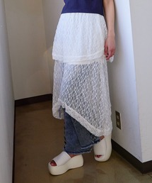 《透け感レース×アシメヘム》レディース ロング スカート 体型カバー 春夏秋