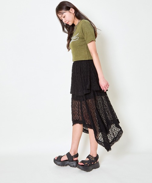 GORGE(ゴージ)の「《透け感レース×アシメヘム》レディース ロング スカート 体型カバー 春夏秋(スカート・レディース・オフホワイト/ブラック・F)」の10枚目の写真