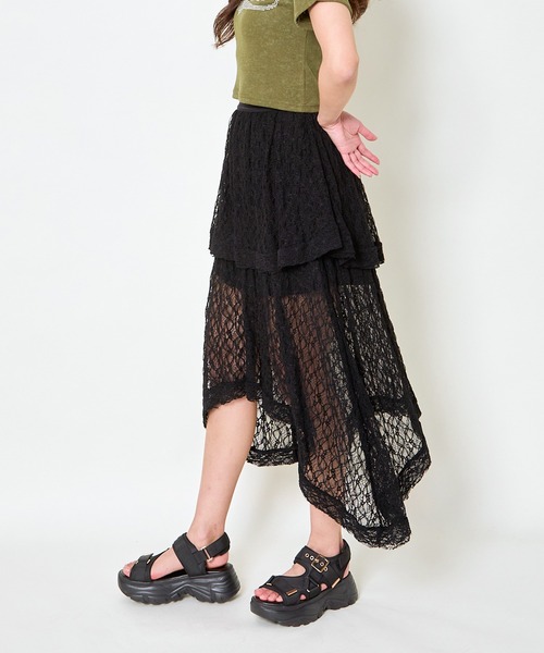 GORGE(ゴージ)の「《透け感レース×アシメヘム》レディース ロング スカート 体型カバー 春夏秋(スカート・レディース・オフホワイト/ブラック・F)」の11枚目の写真