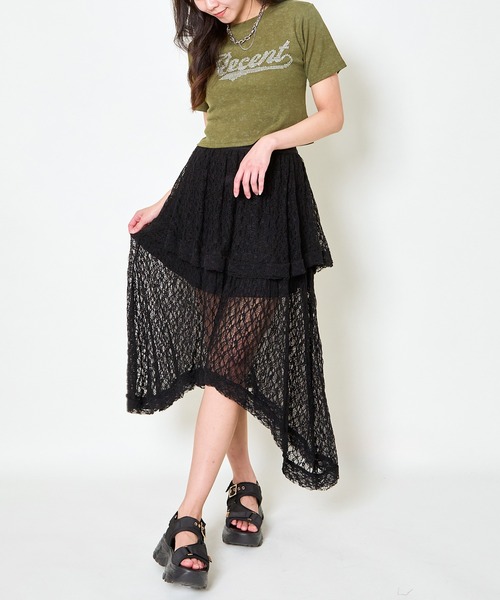 GORGE(ゴージ)の「《透け感レース×アシメヘム》レディース ロング スカート 体型カバー 春夏秋(スカート・レディース・オフホワイト/ブラック・F)」の12枚目の写真