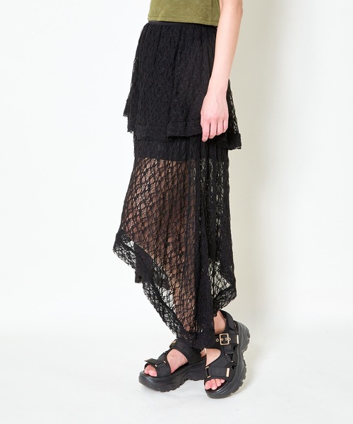 GORGE(ゴージ)の「《透け感レース×アシメヘム》レディース ロング スカート 体型カバー 春夏秋(スカート・レディース・オフホワイト/ブラック・F)」の14枚目の写真