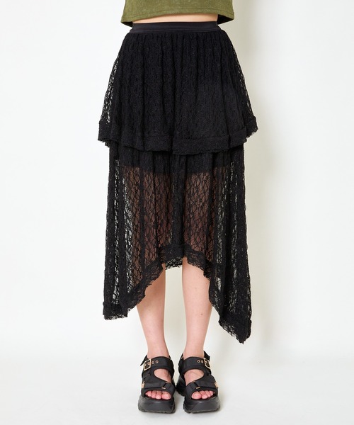 GORGE(ゴージ)の「《透け感レース×アシメヘム》レディース ロング スカート 体型カバー 春夏秋(スカート・レディース・オフホワイト/ブラック・F)」の15枚目の写真