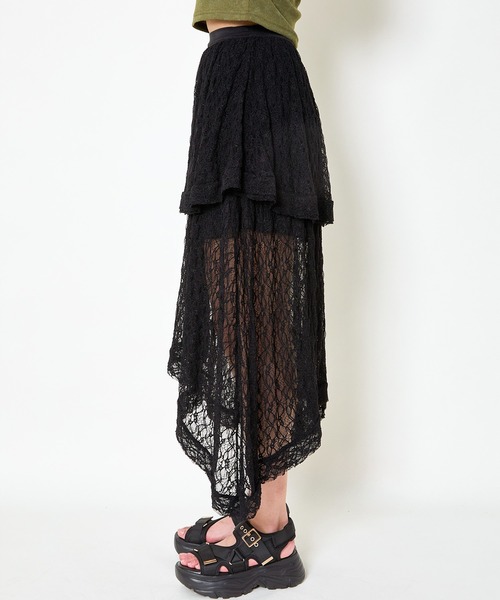 GORGE(ゴージ)の「《透け感レース×アシメヘム》レディース ロング スカート 体型カバー 春夏秋(スカート・レディース・オフホワイト/ブラック・F)」の16枚目の写真