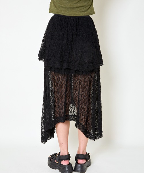 GORGE(ゴージ)の「《透け感レース×アシメヘム》レディース ロング スカート 体型カバー 春夏秋(スカート・レディース・オフホワイト/ブラック・F)」の17枚目の写真