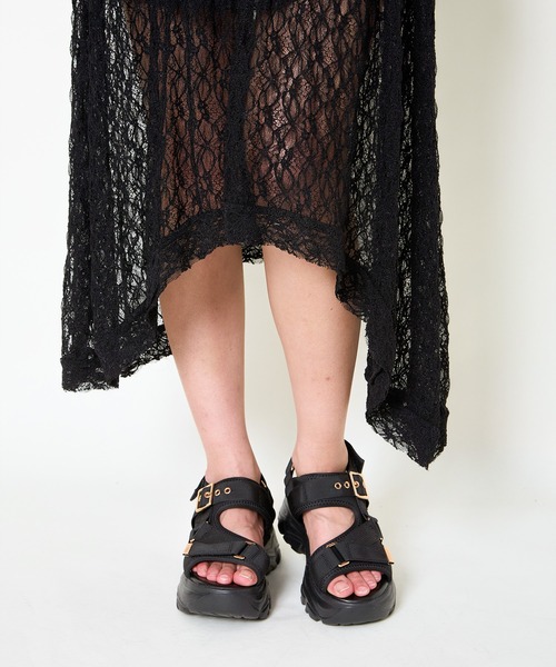 GORGE(ゴージ)の「《透け感レース×アシメヘム》レディース ロング スカート 体型カバー 春夏秋(スカート・レディース・オフホワイト/ブラック・F)」の20枚目の写真