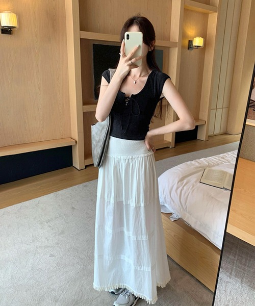 Jasmine Grandiflorum(ジャスミングランディフローラム)の「【Jasmine】レースアップクロップド丈トップス (SS)(その他トップス・レディース・ネイビー/ブラック/ホワイト・FREE)」の9枚目の写真