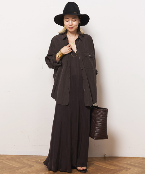 AP STUDIO（エーピーストゥディオ）の「キュプラリネンワークシャツ（シャツ/ブラウス・レディース・ブラウン/アイボリー・FREE）」の3枚目の写真