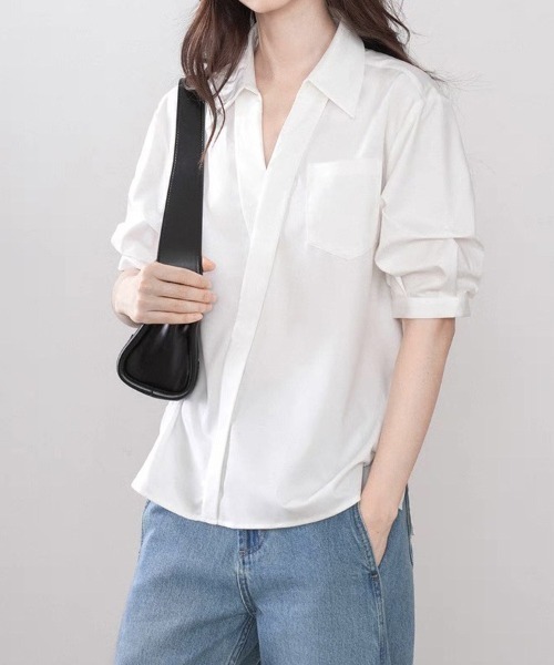 shoppinggo(ショッピングゴー)の「Vネック シャツ ブラウス(シャツ/ブラウス・レディース・ブルー/ホワイト/ホワイト系その他/ブルー系その他・M/L)」の7枚目の写真