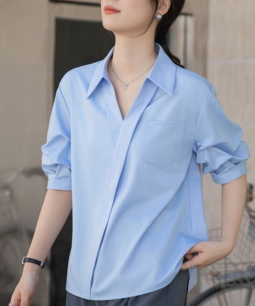 shoppinggo(ショッピングゴー)の「Vネック シャツ ブラウス(シャツ/ブラウス・レディース・ブルー/ホワイト/ホワイト系その他/ブルー系その他・M/L)」の22枚目の写真