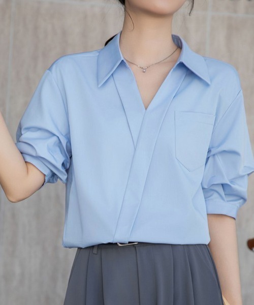 shoppinggo(ショッピングゴー)の「Vネック シャツ ブラウス(シャツ/ブラウス・レディース・ブルー/ホワイト/ホワイト系その他/ブルー系その他・M/L)」の19枚目の写真