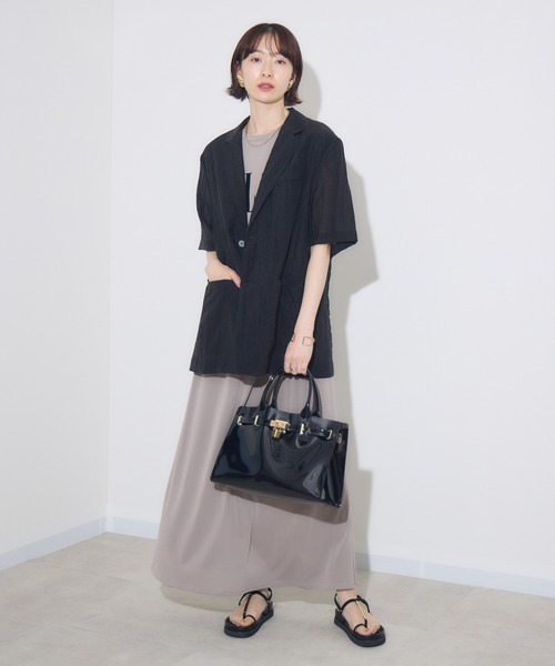 Paradise Picnic（パラダイスピクニック）の「Dignite Collier ハーフスリーブジャケット（テーラードジャケット・レディース・ブラック/グレー/キャメル・FREE）」の7枚目の写真