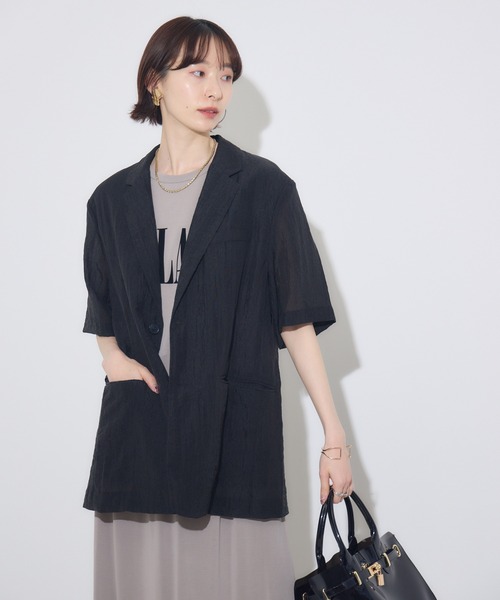Paradise Picnic（パラダイスピクニック）の「Dignite Collier ハーフスリーブジャケット（テーラードジャケット・レディース・ブラック/グレー/キャメル・FREE）」の8枚目の写真