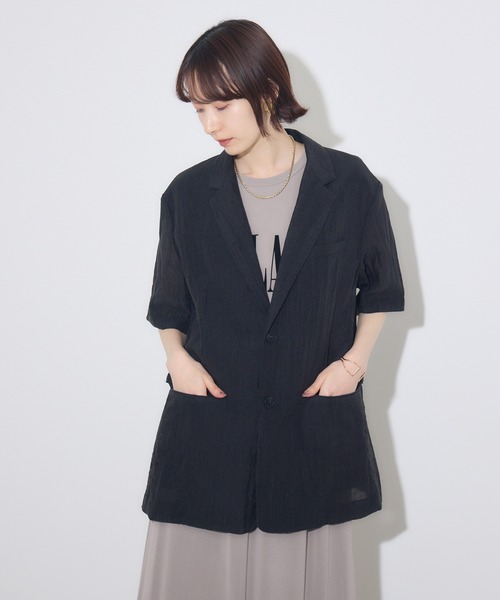 Paradise Picnic（パラダイスピクニック）の「Dignite Collier ハーフスリーブジャケット（テーラードジャケット・レディース・ブラック/グレー/キャメル・FREE）」の12枚目の写真