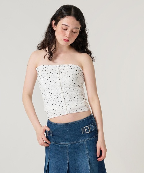 TINA：JOJUN（ティーナジョジュン）の「スター＆ドット チューブトップ TINA：JOJUN（Tシャツ/カットソー・レディース・ホワイト/ピンク・M）」の3枚目の写真