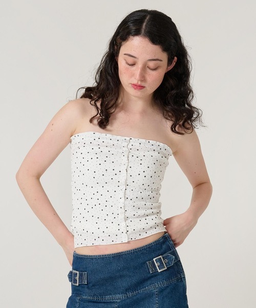 TINA：JOJUN（ティーナジョジュン）の「スター＆ドット チューブトップ TINA：JOJUN（Tシャツ/カットソー・レディース・ホワイト/ピンク・M）」の4枚目の写真