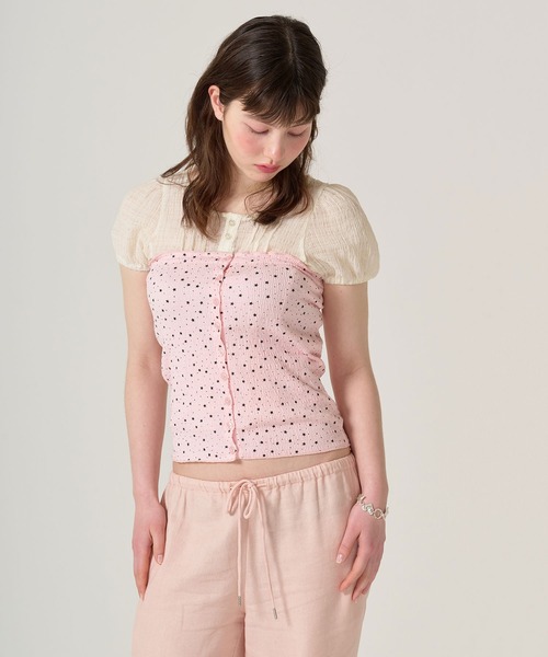 TINA：JOJUN（ティーナジョジュン）の「スター＆ドット チューブトップ TINA：JOJUN（Tシャツ/カットソー・レディース・ホワイト/ピンク・M）」の9枚目の写真