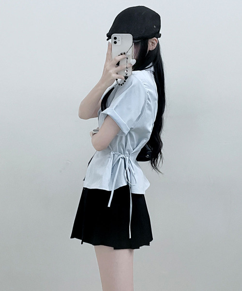 VIVID LADY（ビビッドレディー）の「サイドリボン シャツブラウス 半袖（シャツ/ブラウス・レディース・アイボリー/ブラック/スカイブルー・FREE）」の10枚目の写真