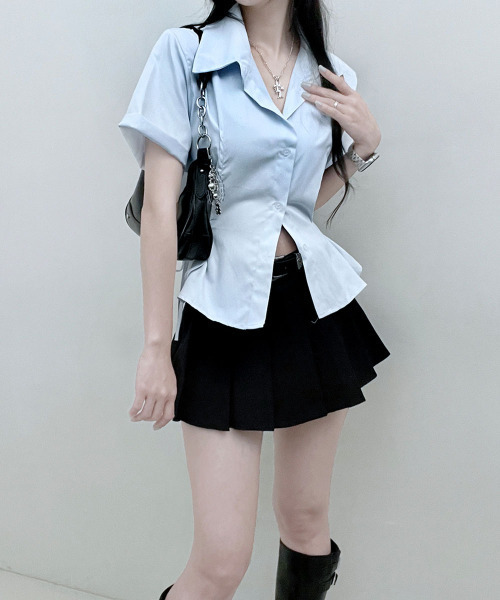 VIVID LADY（ビビッドレディー）の「サイドリボン シャツブラウス 半袖（シャツ/ブラウス・レディース・アイボリー/ブラック/スカイブルー・FREE）」の11枚目の写真