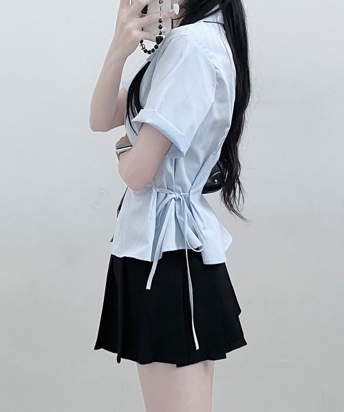 VIVID LADY（ビビッドレディー）の「サイドリボン シャツブラウス 半袖（シャツ/ブラウス・レディース・アイボリー/ブラック/スカイブルー・FREE）」の12枚目の写真