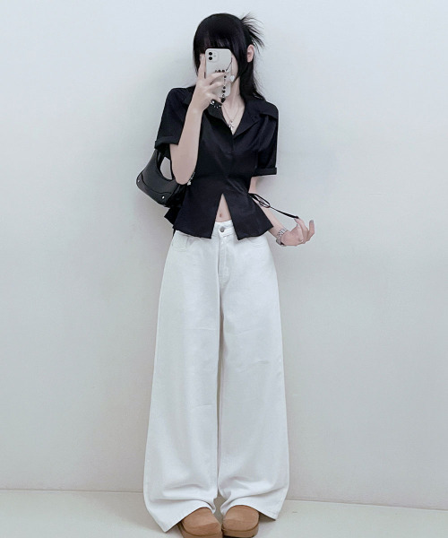 VIVID LADY（ビビッドレディー）の「サイドリボン シャツブラウス 半袖（シャツ/ブラウス・レディース・アイボリー/ブラック/スカイブルー・FREE）」の15枚目の写真