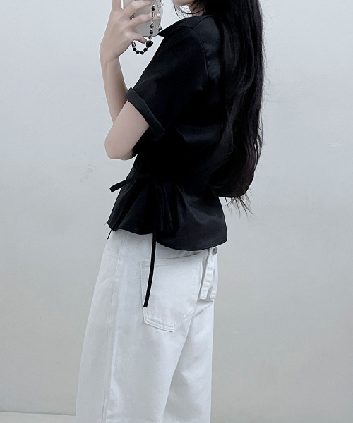 VIVID LADY（ビビッドレディー）の「サイドリボン シャツブラウス 半袖（シャツ/ブラウス・レディース・アイボリー/ブラック/スカイブルー・FREE）」の16枚目の写真