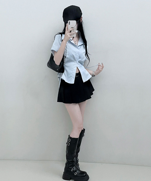 VIVID LADY（ビビッドレディー）の「サイドリボン シャツブラウス 半袖（シャツ/ブラウス・レディース・アイボリー/ブラック/スカイブルー・FREE）」の19枚目の写真