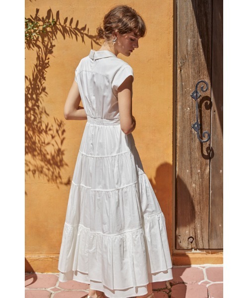 Estella.K(エステラケー)の「Oskar Tiered Shirt Dress フレンチスリーブティアードドレス(ワンピース・レディース・ホワイト/ブラック・FREE)」の10枚目の写真