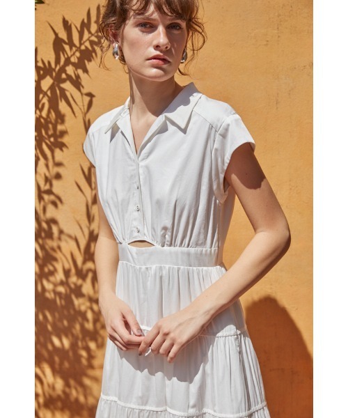Estella.K(エステラケー)の「Oskar Tiered Shirt Dress フレンチスリーブティアードドレス(ワンピース・レディース・ホワイト/ブラック・FREE)」の9枚目の写真