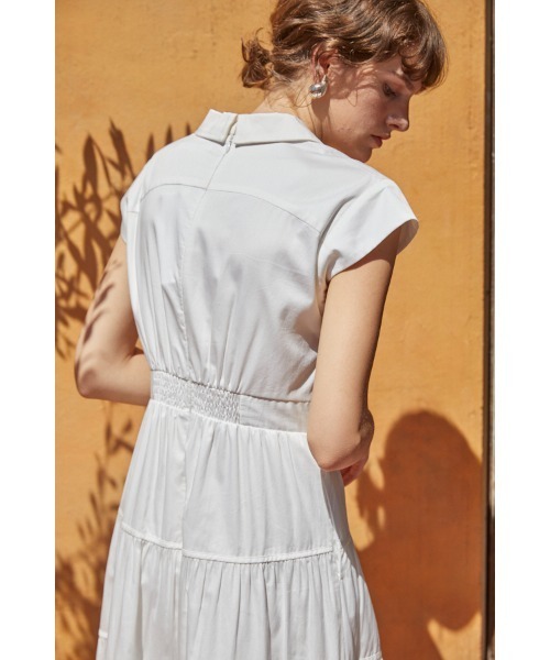 Estella.K(エステラケー)の「Oskar Tiered Shirt Dress フレンチスリーブティアードドレス(ワンピース・レディース・ホワイト/ブラック・FREE)」の8枚目の写真