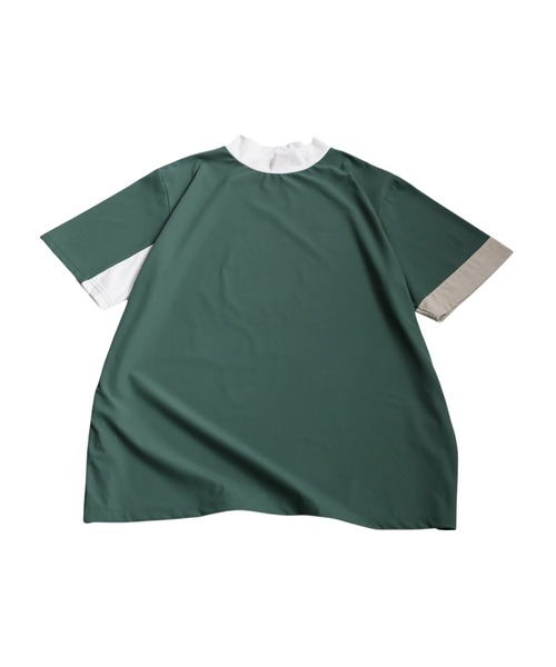 antiqua(アンティカ)の「モックネック配色トップス(Tシャツ/カットソー・レディース・グリーン/ホワイト・ML/LXL)」の10枚目の写真
