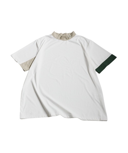 antiqua(アンティカ)の「モックネック配色トップス(Tシャツ/カットソー・レディース・グリーン/ホワイト・ML/LXL)」の9枚目の写真