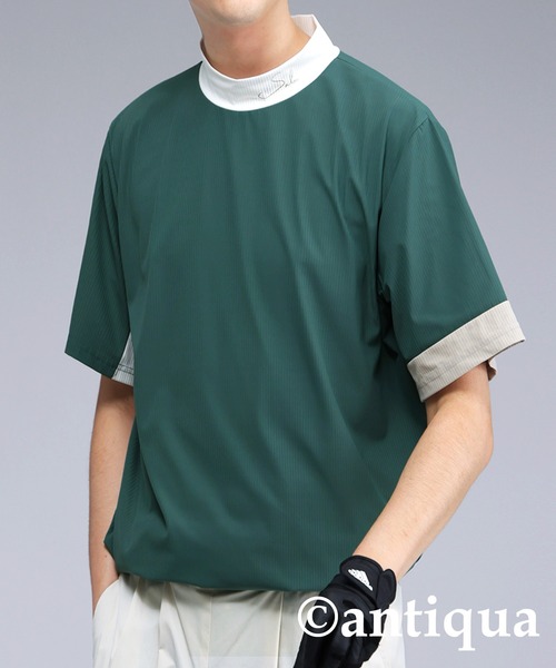 antiqua(アンティカ)の「モックネック配色トップス(Tシャツ/カットソー・レディース・グリーン/ホワイト・ML/LXL)」の3枚目の写真