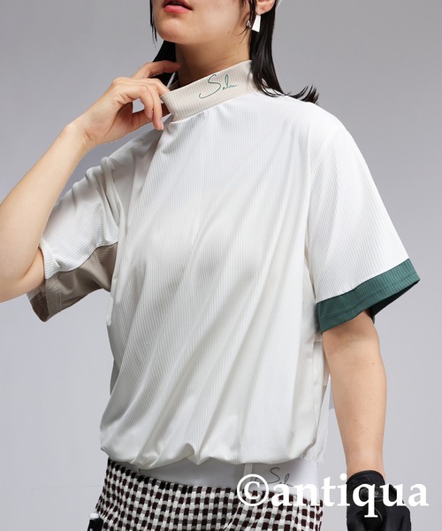 antiqua(アンティカ)の「モックネック配色トップス(Tシャツ/カットソー・レディース・グリーン/ホワイト・ML/LXL)」の15枚目の写真
