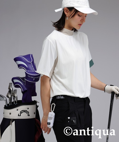 antiqua(アンティカ)の「モックネック配色トップス(Tシャツ/カットソー・レディース・グリーン/ホワイト・ML/LXL)」の16枚目の写真