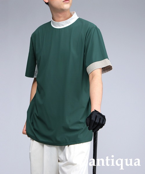 antiqua(アンティカ)の「モックネック配色トップス(Tシャツ/カットソー・レディース・グリーン/ホワイト・ML/LXL)」の5枚目の写真