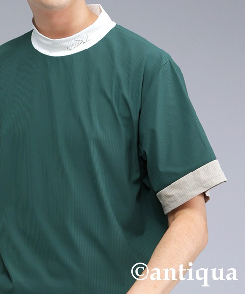antiqua(アンティカ)の「モックネック配色トップス(Tシャツ/カットソー・レディース・グリーン/ホワイト・ML/LXL)」の7枚目の写真