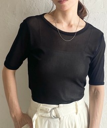 クルーネックシースルー/半袖シアーTシャツカットソートップス