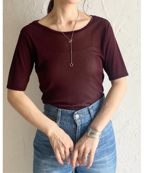 She's Closet(シーズクローゼット)の「クルーネックシースルー/半袖シアーTシャツカットソートップス(Tシャツ/カットソー・レディース・アイボリー/ボルドー/ネイビー/ブラック・FREE)」の13枚目の写真