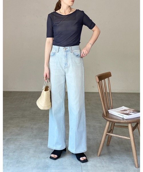 She's Closet(シーズクローゼット)の「クルーネックシースルー/半袖シアーTシャツカットソートップス(Tシャツ/カットソー・レディース・アイボリー/ボルドー/ネイビー/ブラック・FREE)」の8枚目の写真