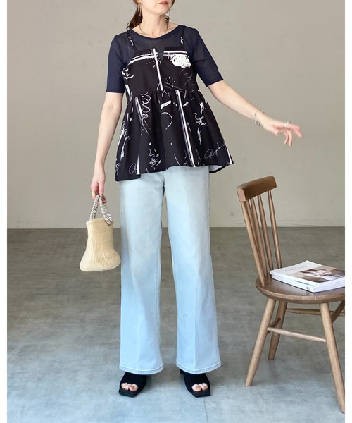 割引価格 セール】クルーネックシースルー/半袖シアーTシャツカットソー トップス