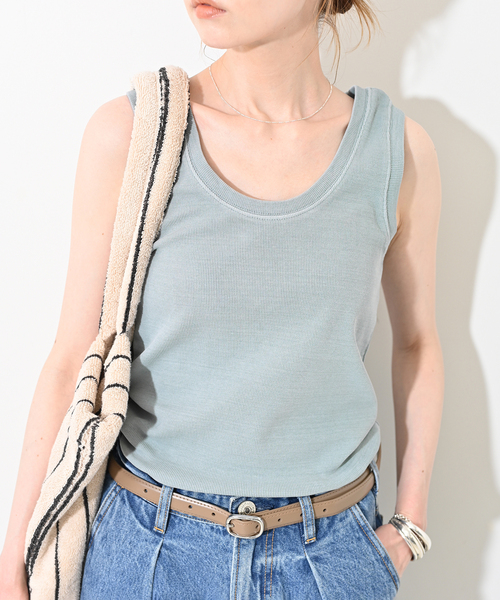 SLOBE IENA（スローブイエナ）の「《追加》コットンテレコタンクトップ（タンクトップ・レディース・スカイブルー/ブラウン/ホワイト・FREE）」の17枚目の写真