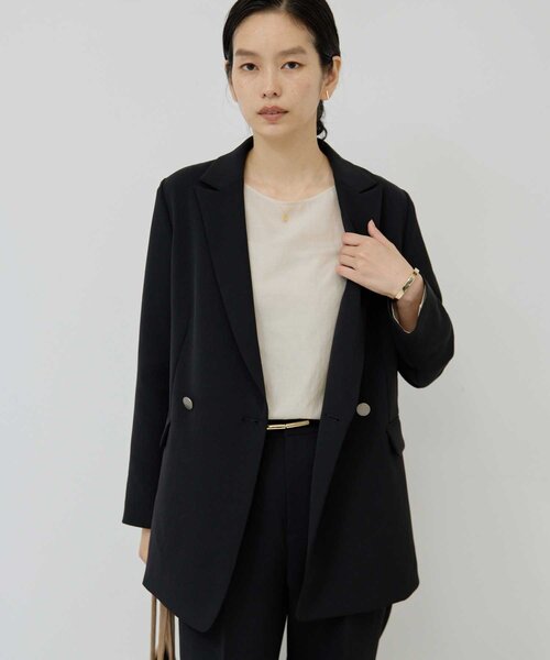 GALLARDAGALANTE(ガリャルダガランテ)の「ジャージーテーラードジャケット(テーラードジャケット・レディース・ブラック/グレイッシュベージュ・FREE/1)」の2枚目の写真