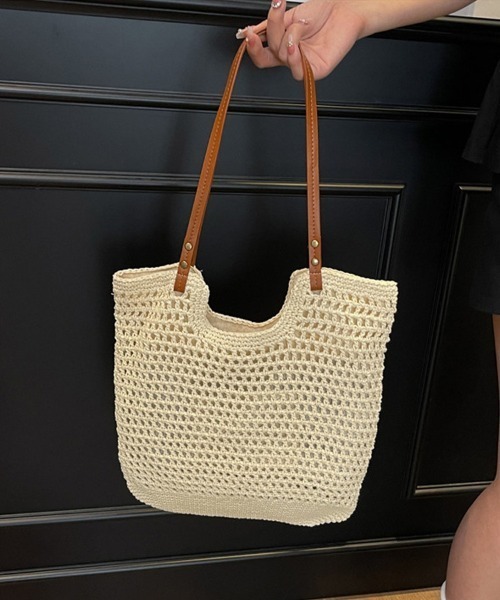 shoppinggo（ショッピングゴー）の「編みバッグ レディース バッグ トートバッグ エコバッグ（トートバッグ・レディース・キャメル/ベージュ・FREE）」の11枚目の写真