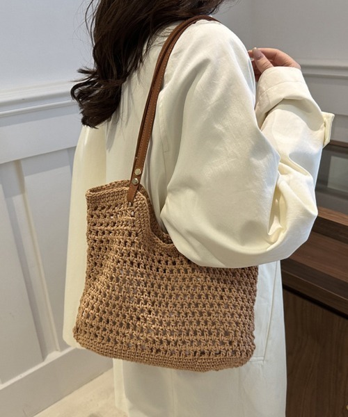 shoppinggo（ショッピングゴー）の「編みバッグ レディース バッグ トートバッグ エコバッグ（トートバッグ・レディース・キャメル/ベージュ・FREE）」の14枚目の写真