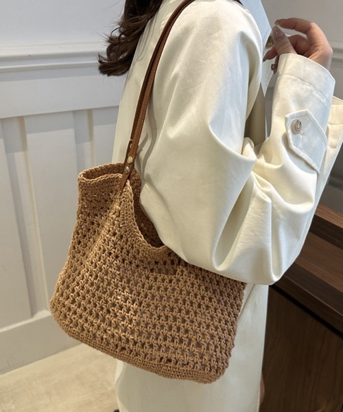 shoppinggo（ショッピングゴー）の「編みバッグ レディース バッグ トートバッグ エコバッグ（トートバッグ・レディース・キャメル/ベージュ・FREE）」の15枚目の写真