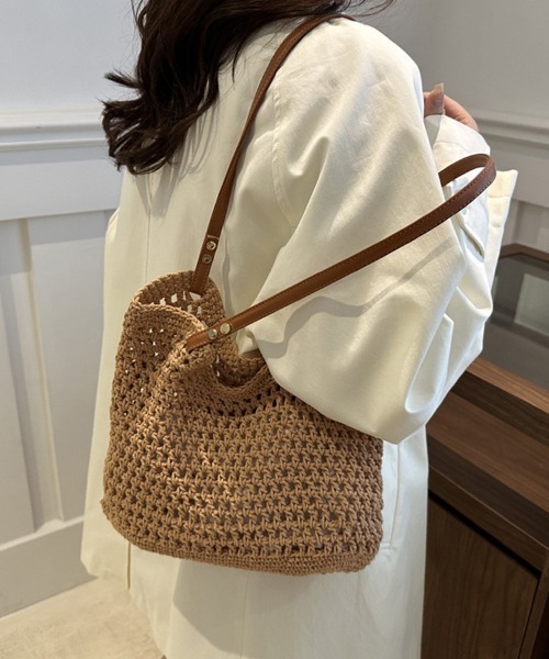 shoppinggo（ショッピングゴー）の「編みバッグ レディース バッグ トートバッグ エコバッグ（トートバッグ・レディース・キャメル/ベージュ・FREE）」の16枚目の写真